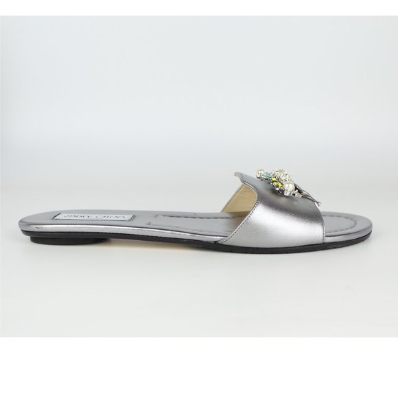 NEW JIMMY CHOO Naya Embellished Metallic Slide | Luxe Summer Party Sandals - Picture 3 of 16